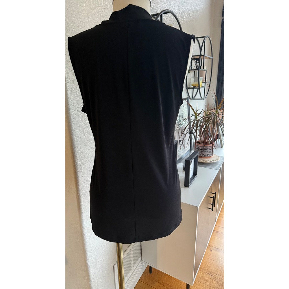 Banana Republic Womens Medium Black Sleeveless Drape Neck Tie Blouse Tank Top - Picture 4 of 8
